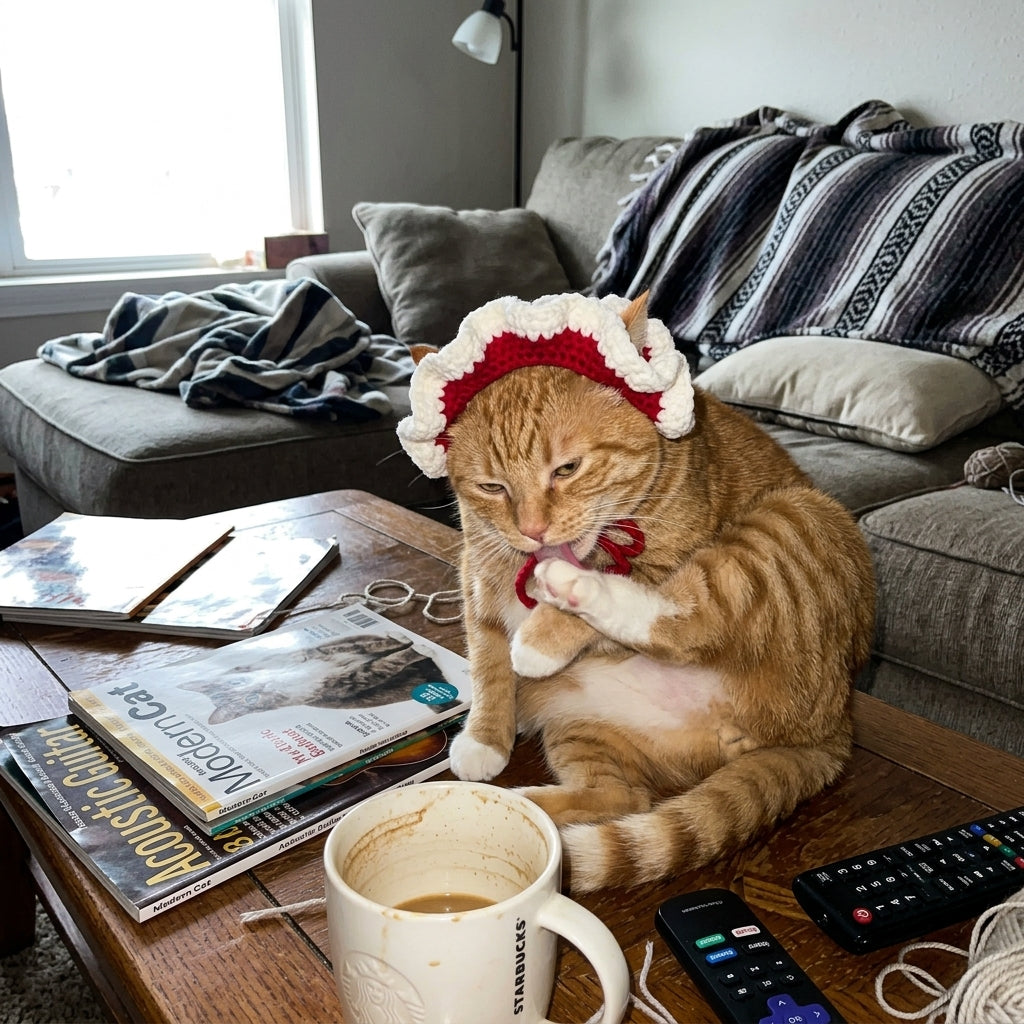 Red White Bonnet Kitty Cap