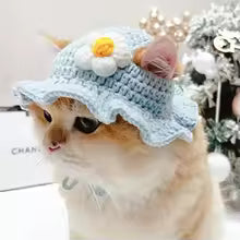 Blue Flower Kitty Cap