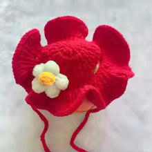 Red Flower Kitty Cap